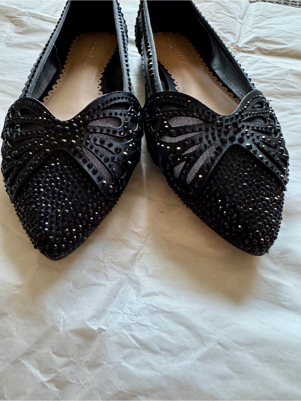 Copper Key Black Embellished Pointed Toe Flats